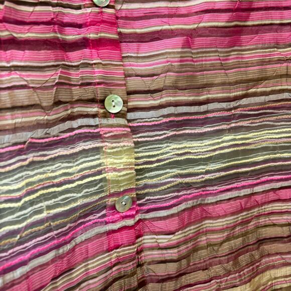CitiKnits Sheer Seersucker Blouse Casual Button Down Striped Womens Small Artsy - Picture 9 of 11